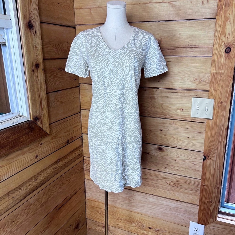 Linen Shift Dress Womens Small Sage Green Pebble Print Nicole Miller Original